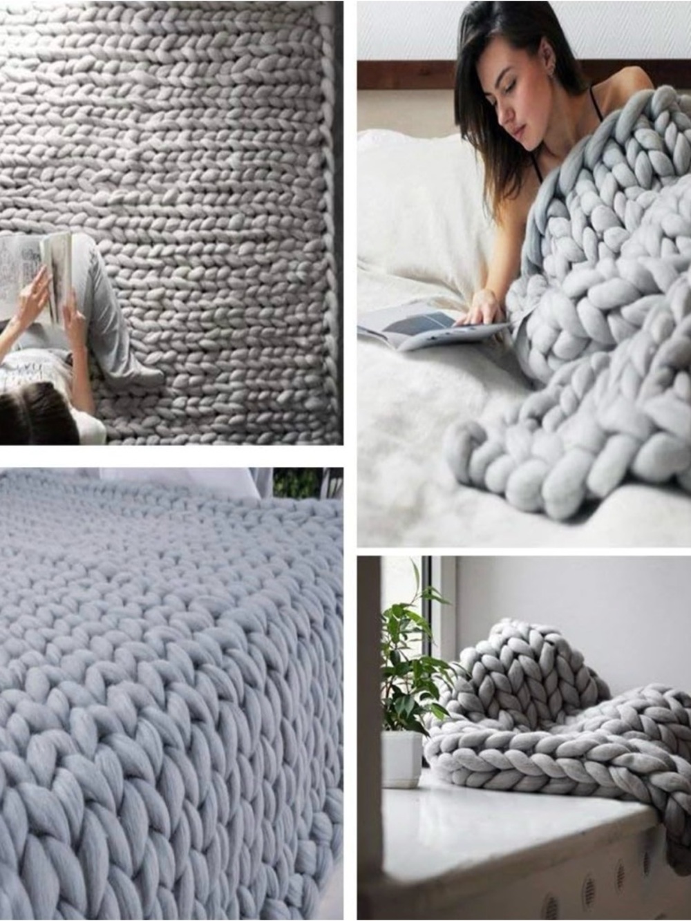 Chunky Knit Gray Throw Blanket - Cozy Home Bedding